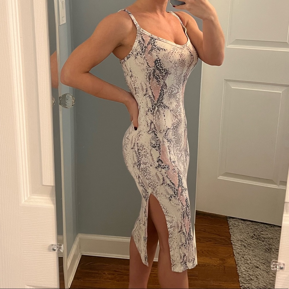 Olivaceous Snake Ribbed Slit Dress